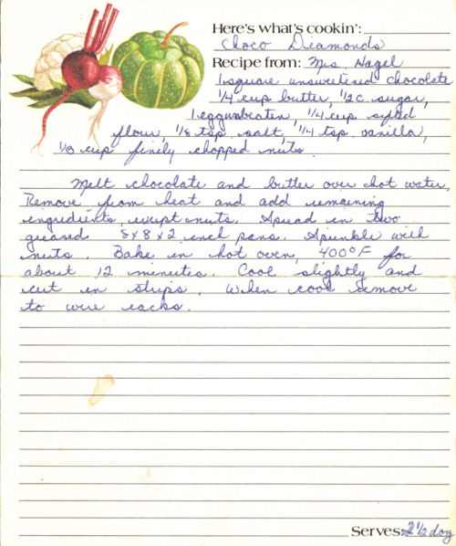 Handwritten Recipe Card for Choco Diamonds