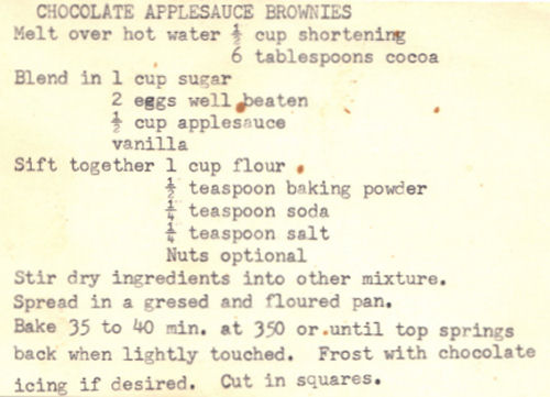 Recipe Card For Chocolate Applesauce Brownies