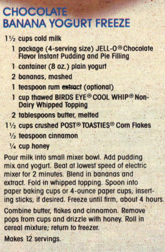 Recipe Clipping For Chocolate Banana Yogurt Freeze