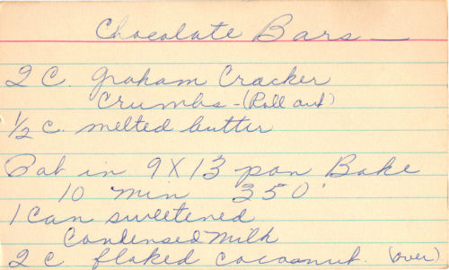 Handwritten Chocolate Bars Recipe