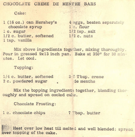 Recipe For Chocolate Creme De Menthe Bars