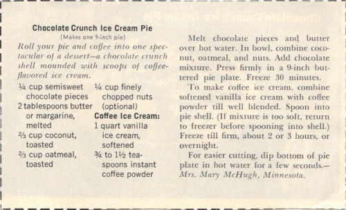 Vintage Recipe For Chocolate Crunch Ice Cream Pie