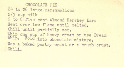 Typed Recipe Card For Chocolate Pie