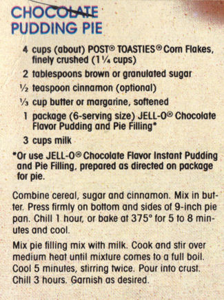 Recipe Clipping For Chocolate Pudding Pie