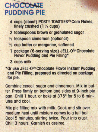 Chocolate Pudding Pie Recipe Clipping RecipeCurio