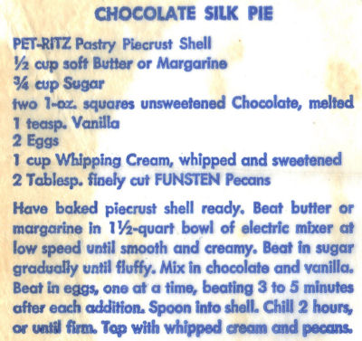 Recipe Clipping For Chocolate Silk Pie