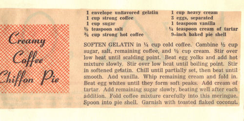 Vintage Recipe For Creamy Coffee Chiffon Pie