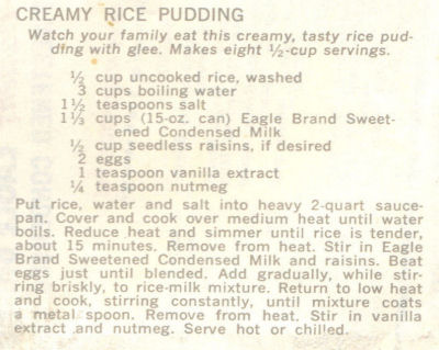 Recipe Clipping For Creamy Rice Pudding