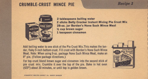 Vintage Recipe Card For Crumble Crust Mince Pie
