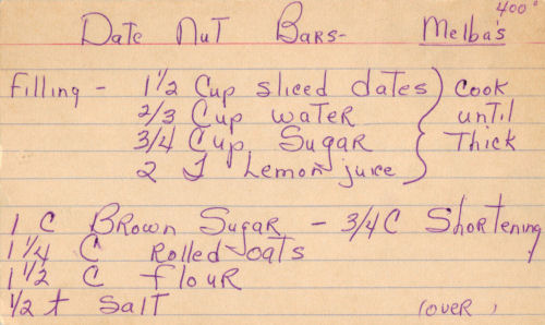 Recipe Card For Date Nut Bars