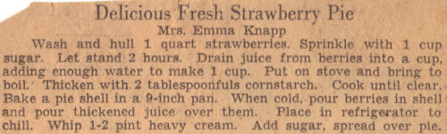 Vintage Recipe Clipping For Fresh Strawberry Pie