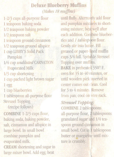 Recipe Clipping For Deluxe Blueberry Muffins