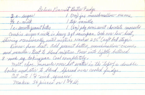 Handwritten Recipe For Deluxe Peanut Butter Fudge