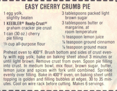 Recipe Clipping For Easy Cherry Crumb Pie