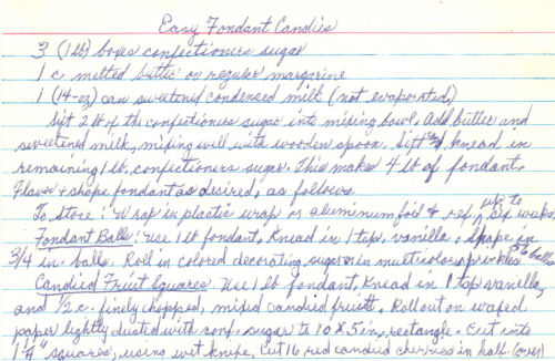 Handwritten Recipe For Easy Fondant Candies