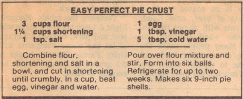 Recipe Clipping For Easy Perfect Pie Crust