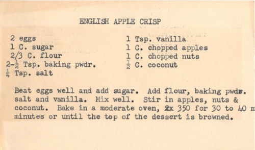 Typed Recipe Card For English Apple Crisp