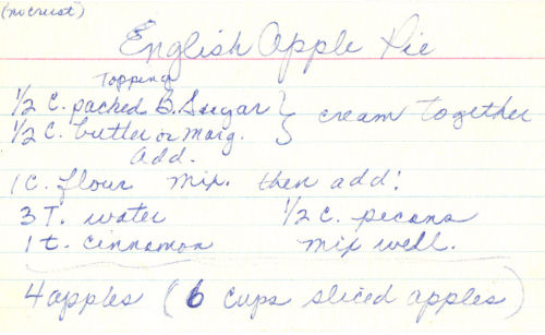 Handwritten Recipe For English Apple Pie