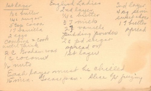 Handwritten Recipe For English Ladies