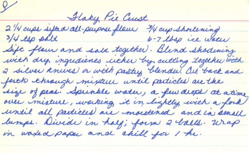 Handwritten Recipe Card For Flaky Pie Crust