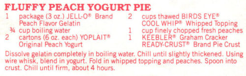 Recipe Clipping For Fluffy Peach Yogurt Pie