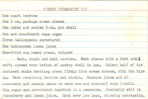 Typed Recipe Card For French Strawberry Pie