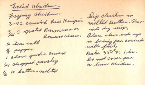 Handwritten Recipe For Fried Chicken