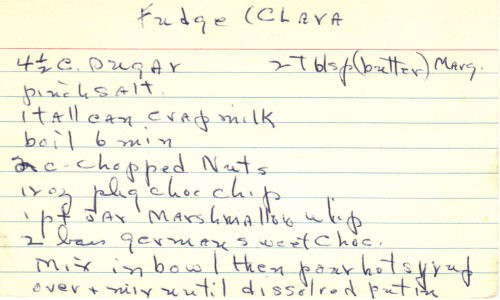 Handwritten Recipe Card For Fudge