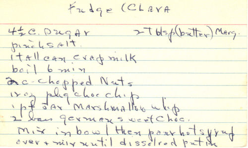 Handwritten Fudge Recipe Card « RecipeCurio.com