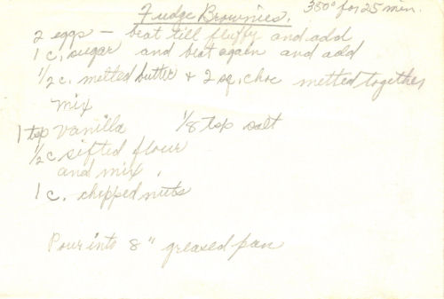 Handwritten Recipe For Fudge Brownies