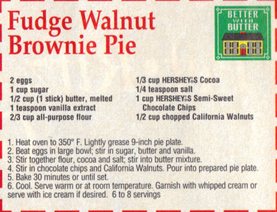 Recipe Clipping For Fudge Walnut Brownie Pie