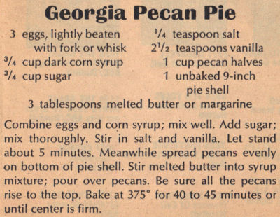Recipe Clipping For Georgia Pecan Pie