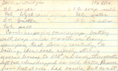 Handwritten Recipe For Golden Fudge