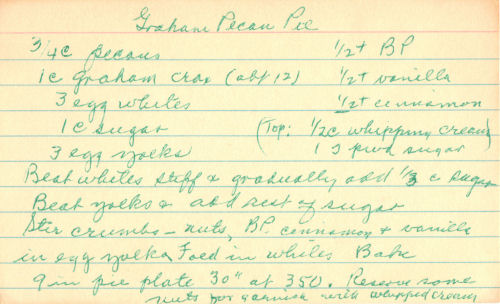 Handwritten Recipe For Graham Pecan Pie