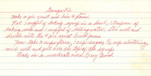 Handwritten Recipe Card For Granger Pie