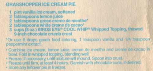 Recipe For Grasshopper Ice Cream Pie