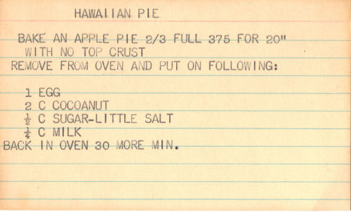 Handwritten Recipe Card For Hawaiian Apple Pie