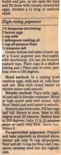Recipe Clipping For High Rising Popovers