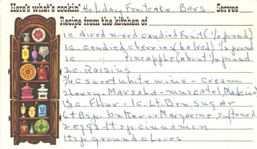 Handwritten Recipe Card For Holiday Fruitcake Bars