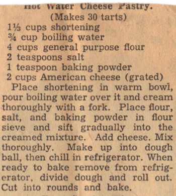 Recipe Clipping For Hot Water Cheese Pastry