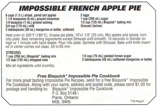 Recipe Slip For Impossible French Apple Pie