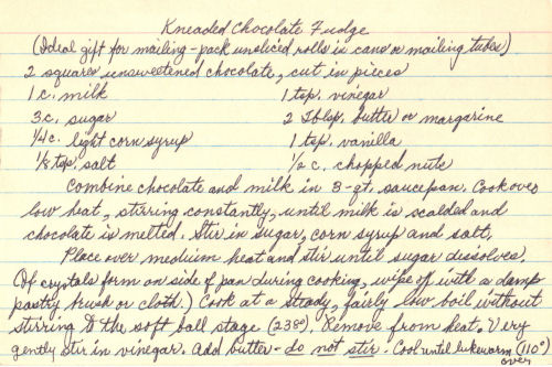 Handwritten Recipe Card For Kneaded Chocolate Fudge