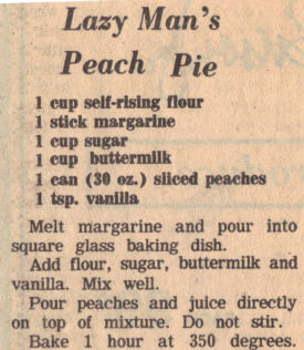 Recipe Clipping For Lazy Man's Peach Pie