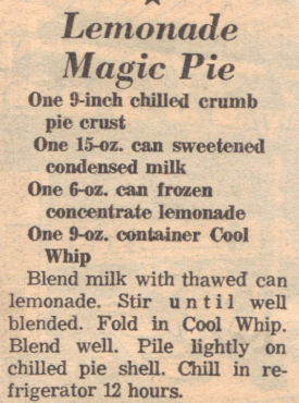 Recipe Clipping For Lemonade Magic Pie