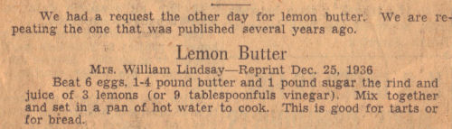 Vintage Recipe For Lemon Butter