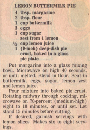 Recipe Clipping For Lemon Buttermilk Pie