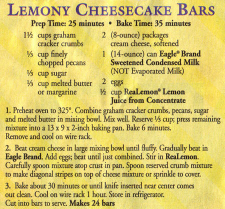 Recipe Clipping For Lemon Cheesecake Bars