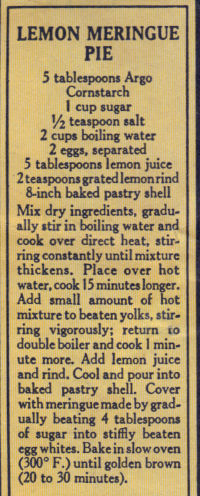 Recipe Clipping For Lemon Meringue Pie