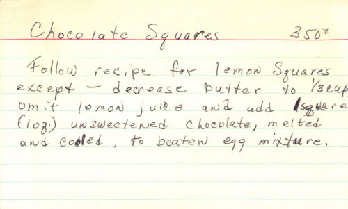 Recipe Card For Chocolate Squares Version