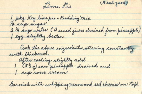 Handwritten Recipe Card For Lime Pie